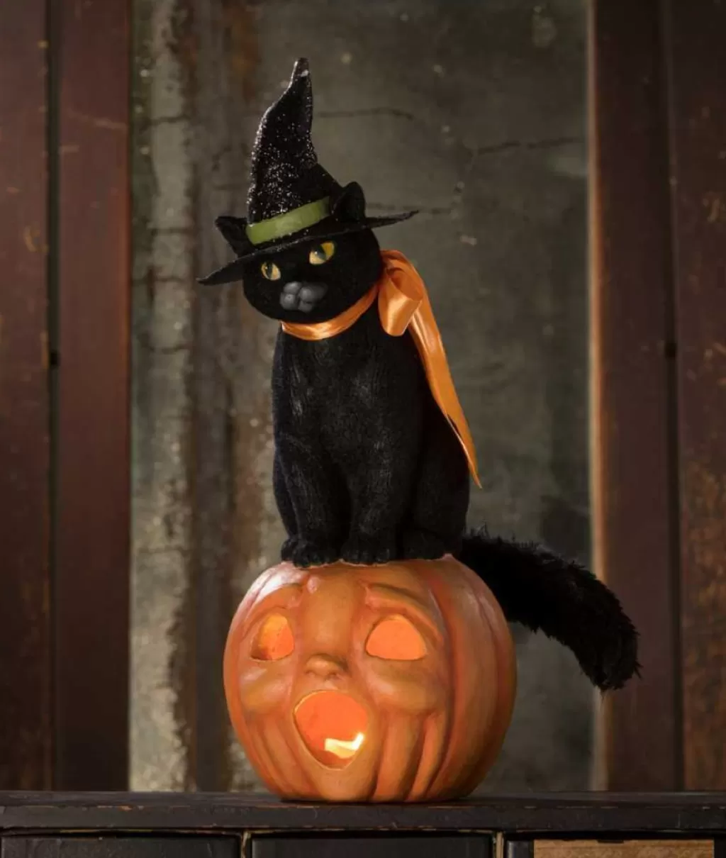 Bethany Lowe Td0058 - Black Cat Witch On Jack O'Lantern Store