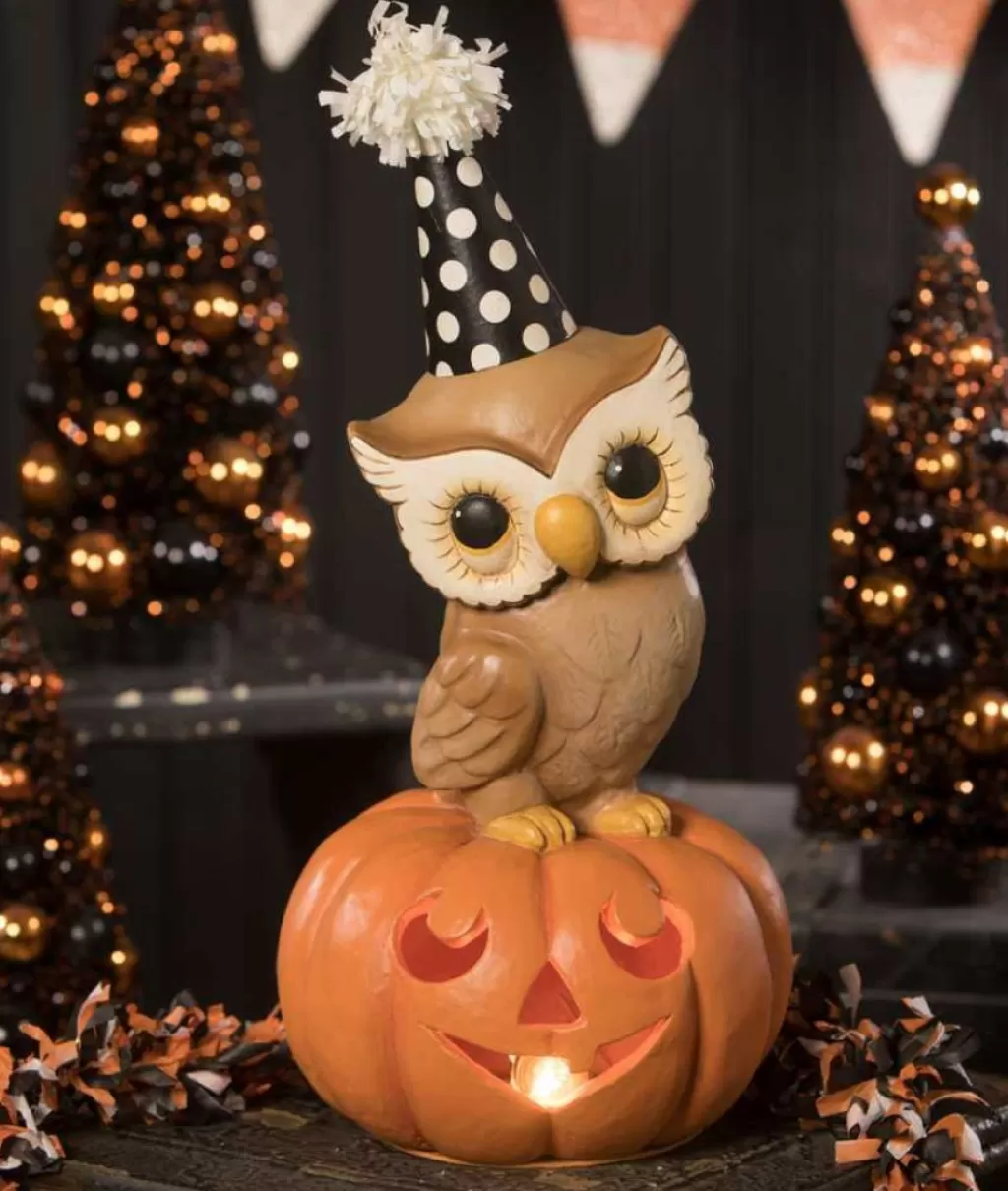 Bethany Lowe Tl9435 - Party Owl On Pumpkin Medium Hot