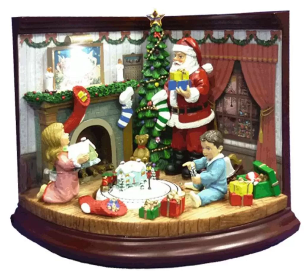 North Pole Fireplace Santa And Child Music Box New