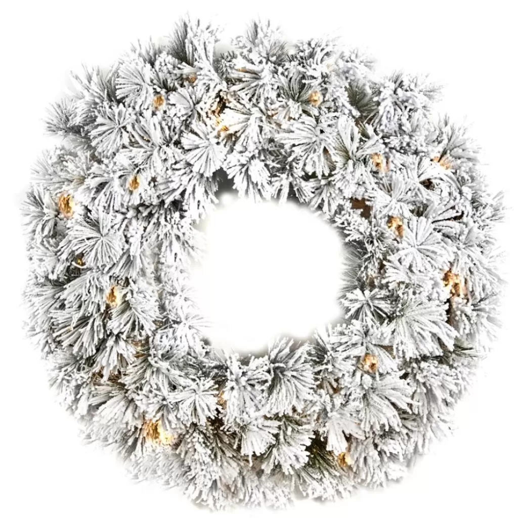 Goodwill Flocker Needle Pine Wreath With Lights Als 78222 Flash Sale