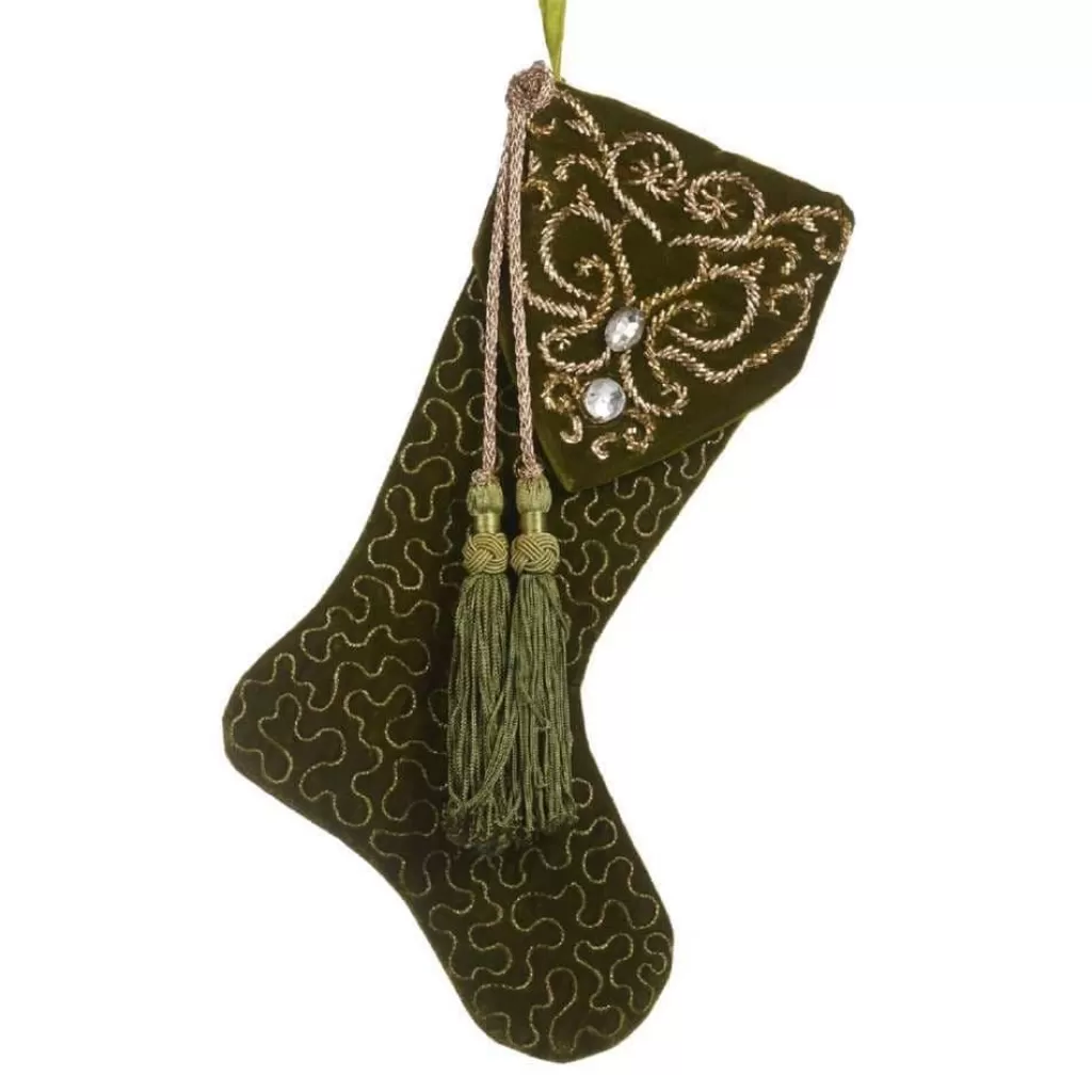 Goodwill Belgium If 10018 Embroidered Tassel Stocking Olive Green Best Sale