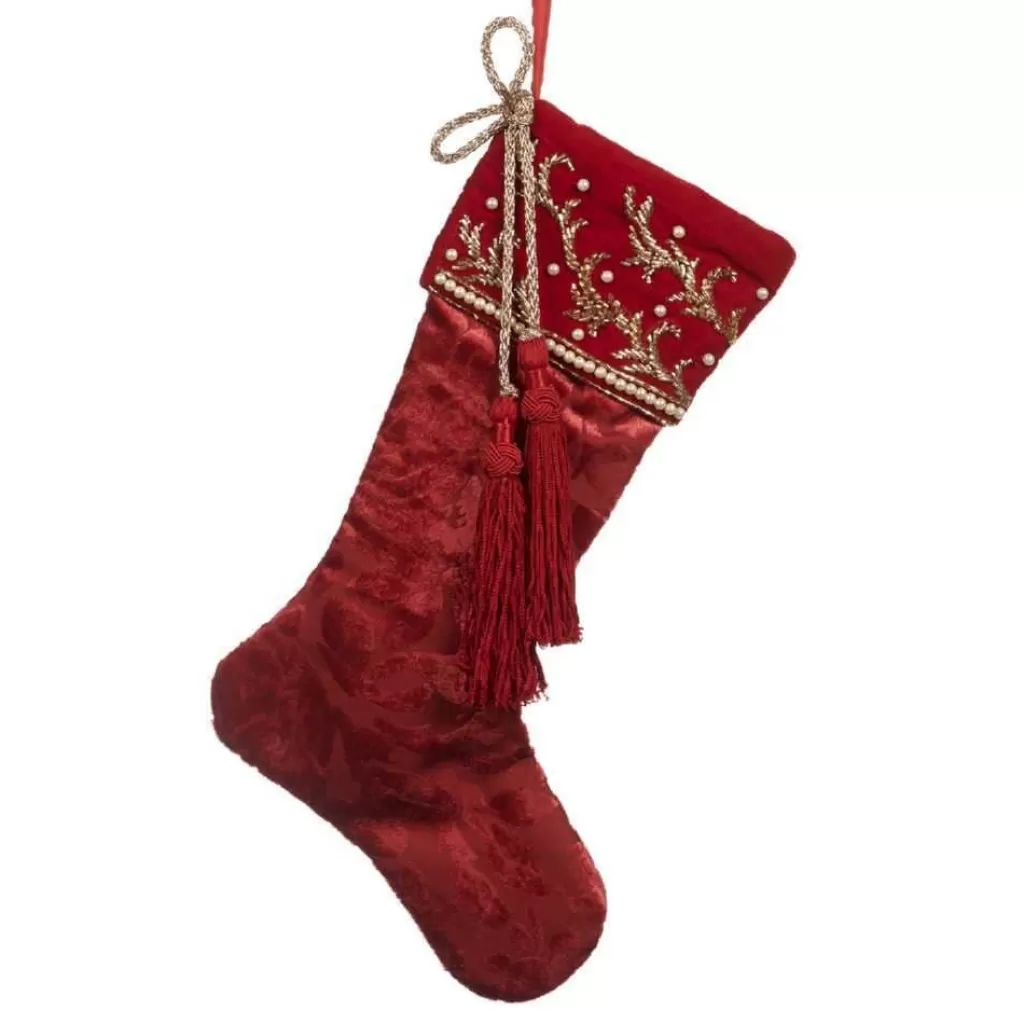 Goodwill Belgium If 10019 Embroidered Tassel Stocking Burgundy Cheap