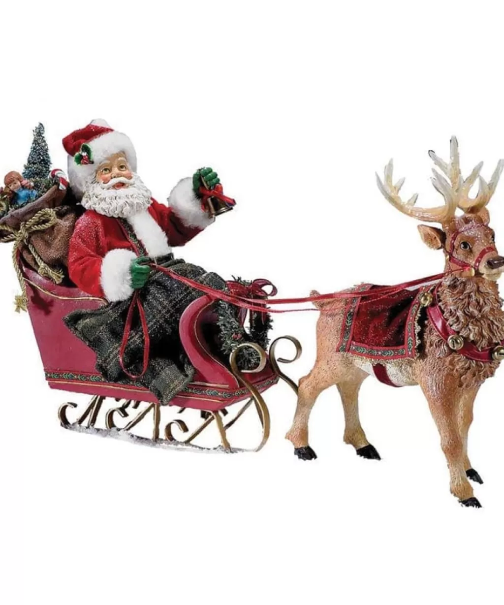 Kurt Adler 10" Santa In Sleigh With Deer C7339 Clearance