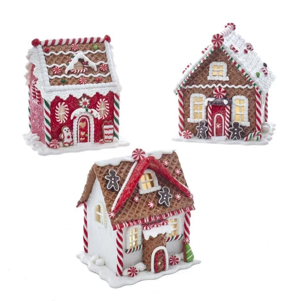 Kurt Adler Nyc D3272 Battery-Operated Red And White Led Gingerbread Houses With Candy Fashion