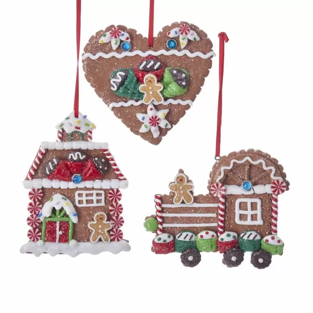 Kurt Adler Nyc D3386 Gingerbread House, Heart And Train Ornaments, 3 Assorted Online