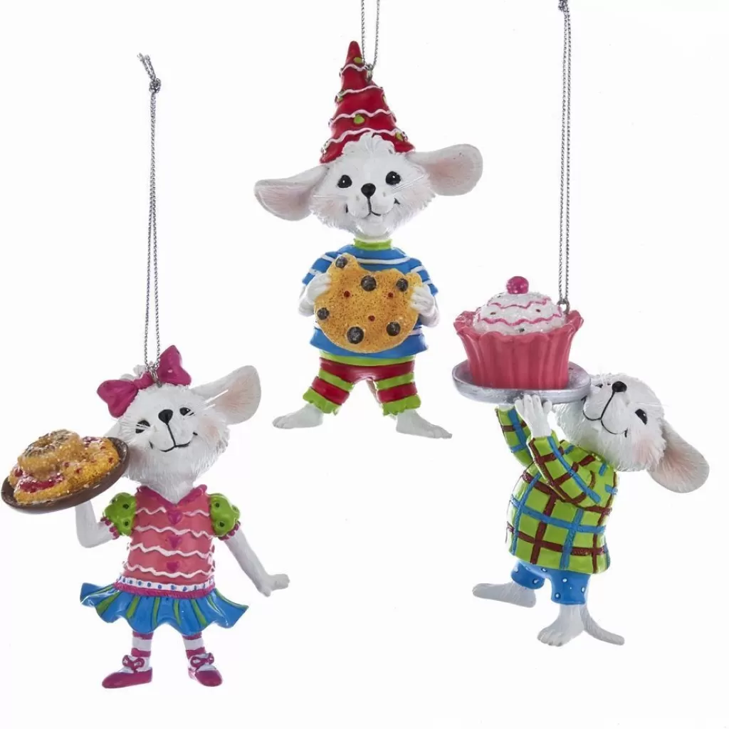 Kurt Adler Nyc E0273 Pastel Color Mouse With Sweets Ornaments, 3 Assorted Shop