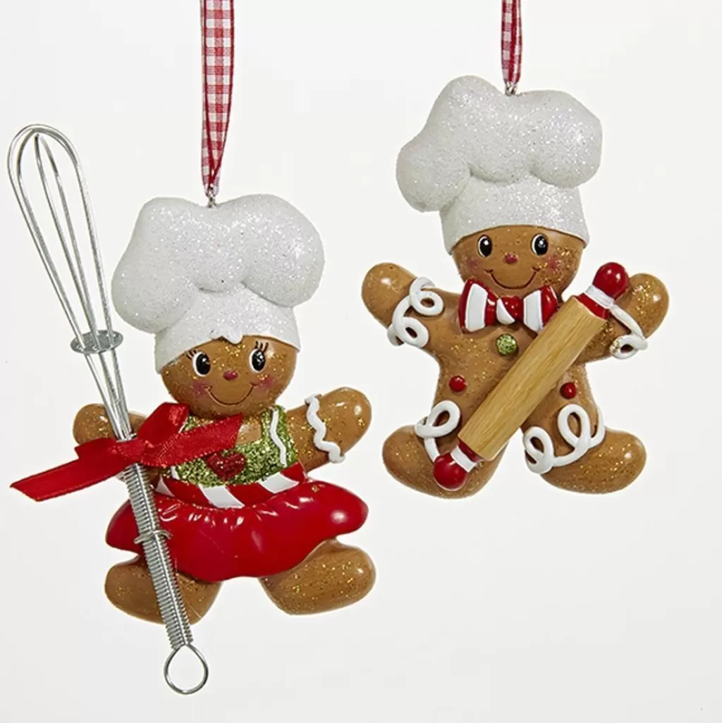 Kurt Adler Nyc H5099 Gingerbread Boy And Girl Chef Ornaments, 2 Assorted Flash Sale