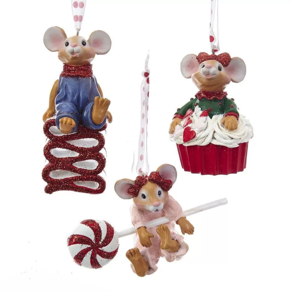 Kurt Adler Nyc H5141 Candy And Cupcake Mouse Ornaments, 3 Assorted Hot