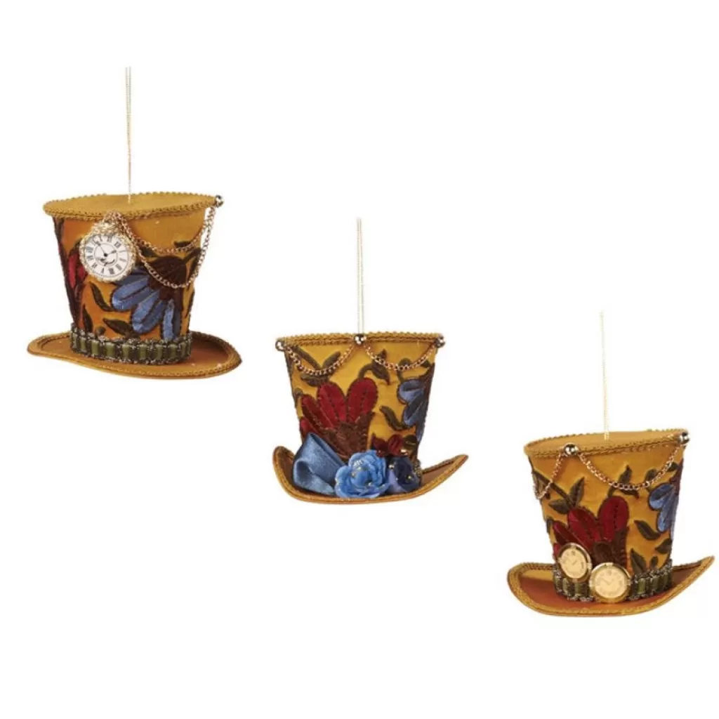 Goodwill Madhatter Floral Hat Ornament 3 Assorted Alice In Wonderland J 65411 Clearance