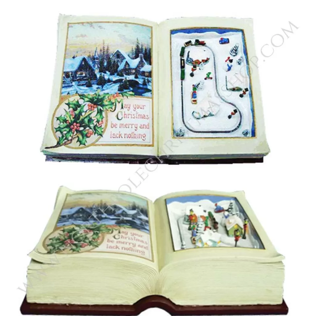 North Pole Music Open Book With Animated Village Hot